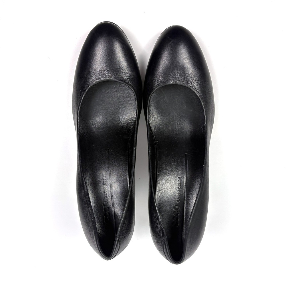 Ecco Black Leather Pumps Sz 40 9 9.5 Danish Style Block Heels Minimalist Career - Picture 3 of 16